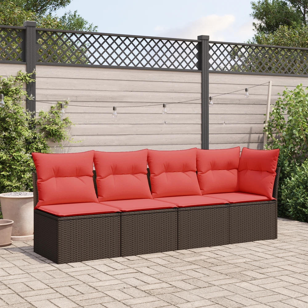 Sodo sofa su pagalvėlėmis, 4 sėdimos vietos, ruda, polirotangas