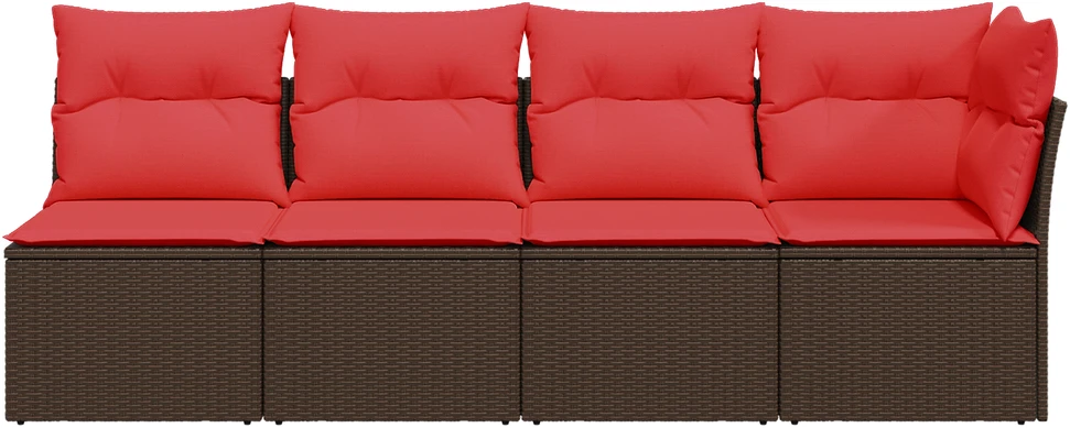 Sodo sofa su pagalvėlėmis, 4 sėdimos vietos, ruda, polirotangas