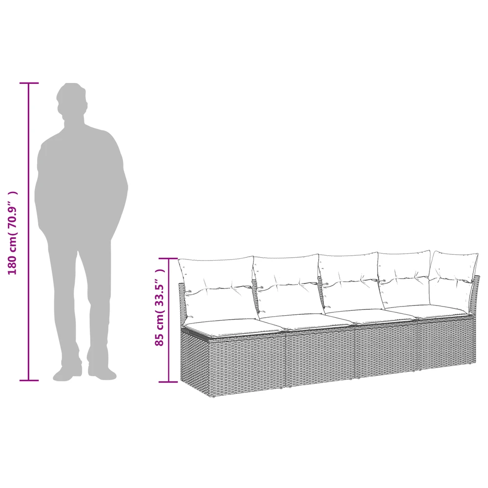 Sodo sofa su pagalvėlėmis, 4 sėdimos vietos, ruda, polirotangas