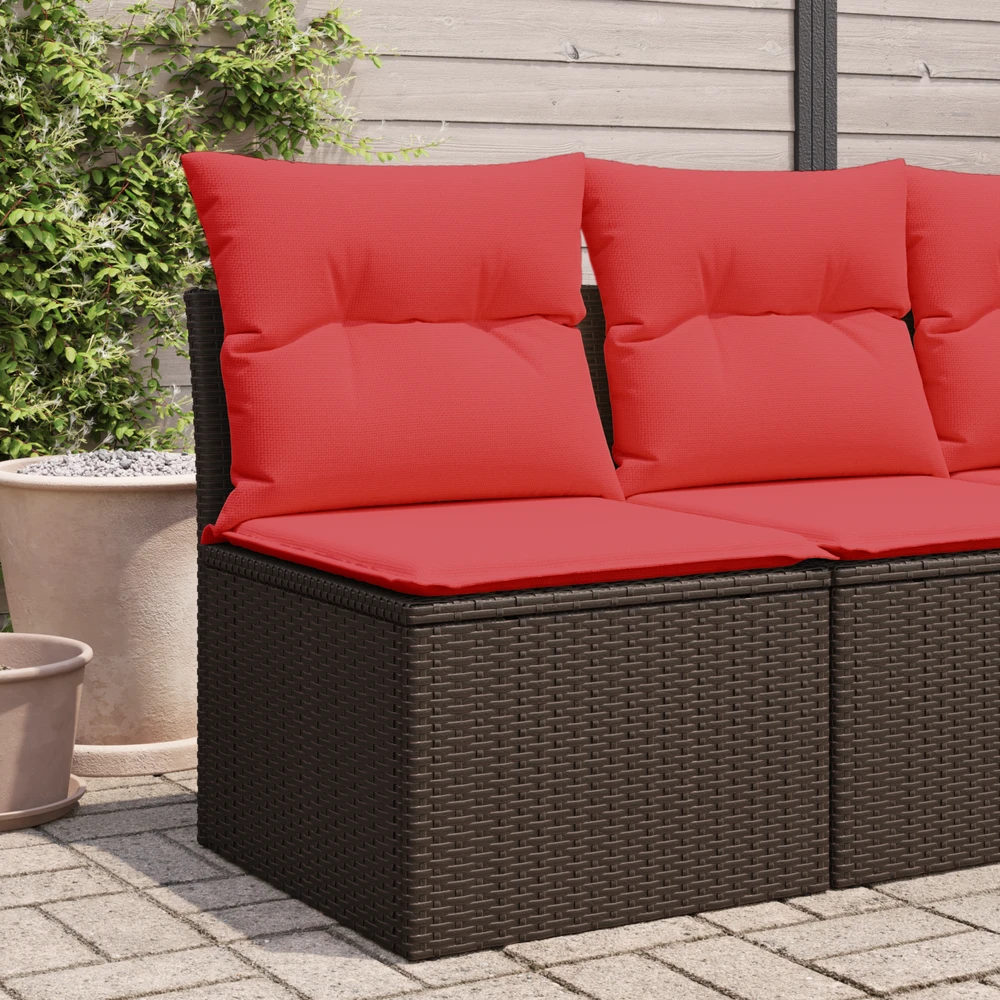 Sodo sofa be porankių su pagalvėlėmis, ruda, polirotangas