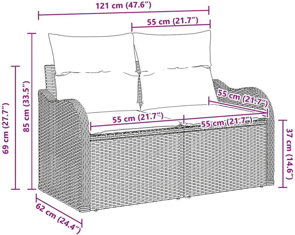 Sodo sofa su pagalve Smėlio 121 x 62 x 69cm poliratanas