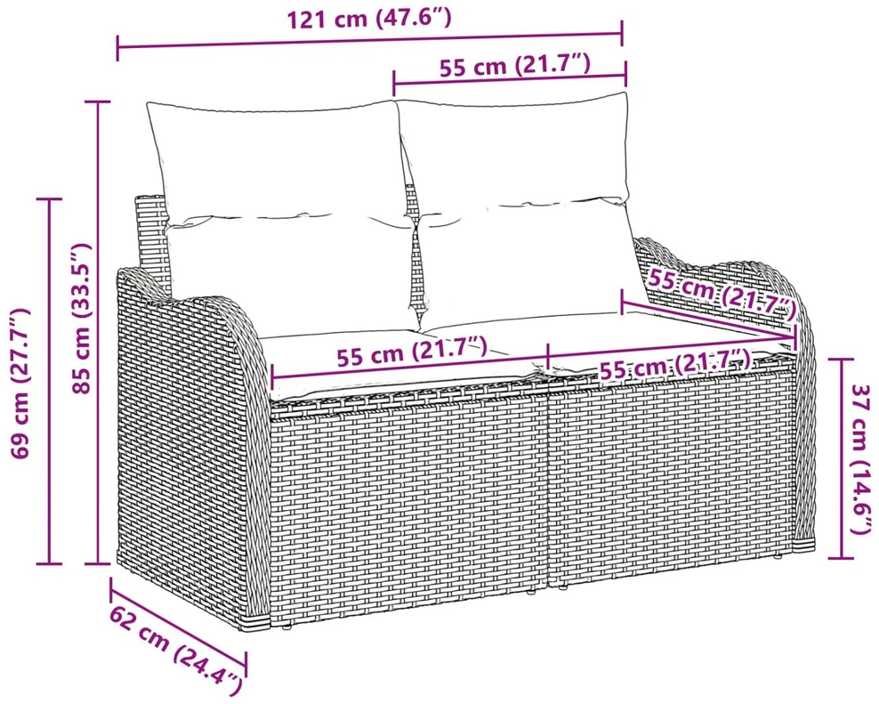 Sodo sofa su pagalve su saugykla 121 x 62 x 69 cm poliratanas