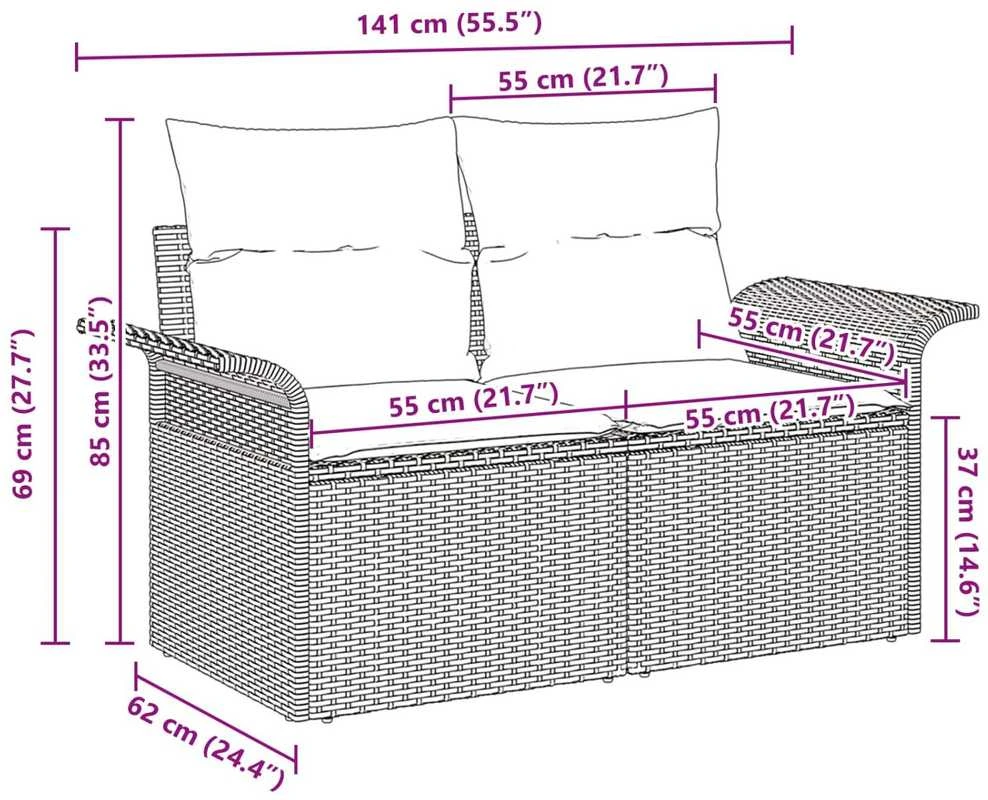Sodo sofa 2-Vietų skaičius poliratanas