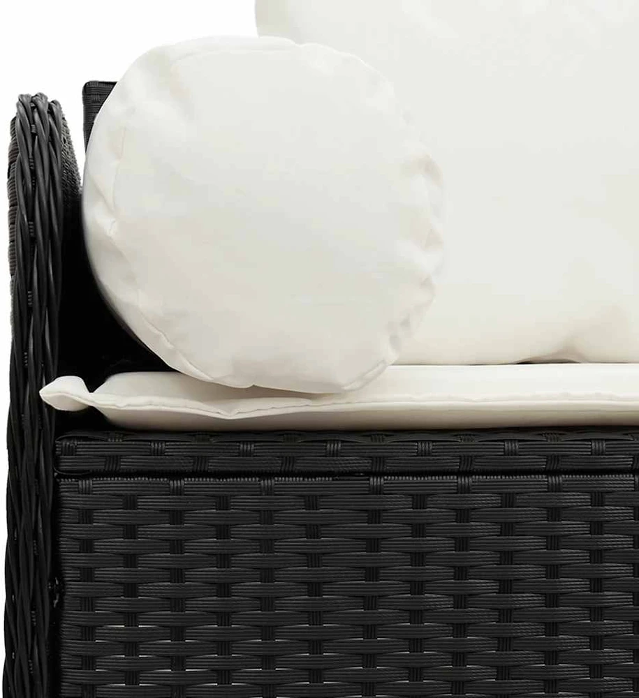 Sodo sofa su pagalvėlėmis, 3 sėdimos vietos, juodas, poliratanas