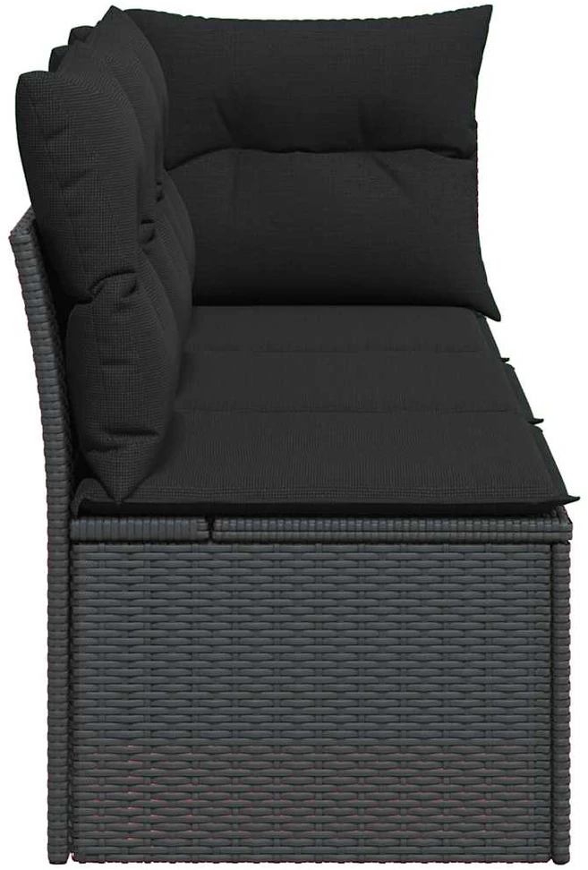 Trivietė sodo sofa su pagalvėlėmis, juodos spalvos, poliratanas