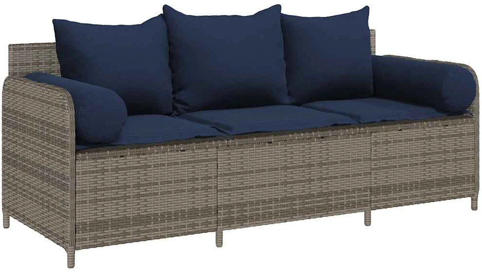Sodo sofa su pagalvėlėmis, 3 sėdimos vietos, pilka, poliratanas