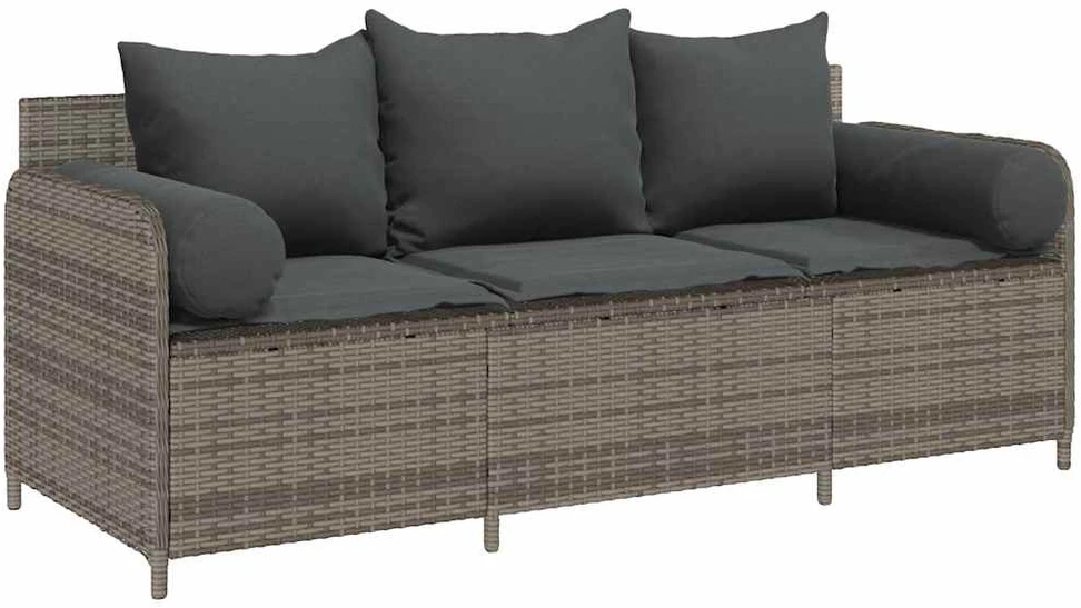 Sodo sofa su pagalvėlėmis, 3 sėdimos vietos, pilka, poliratanas