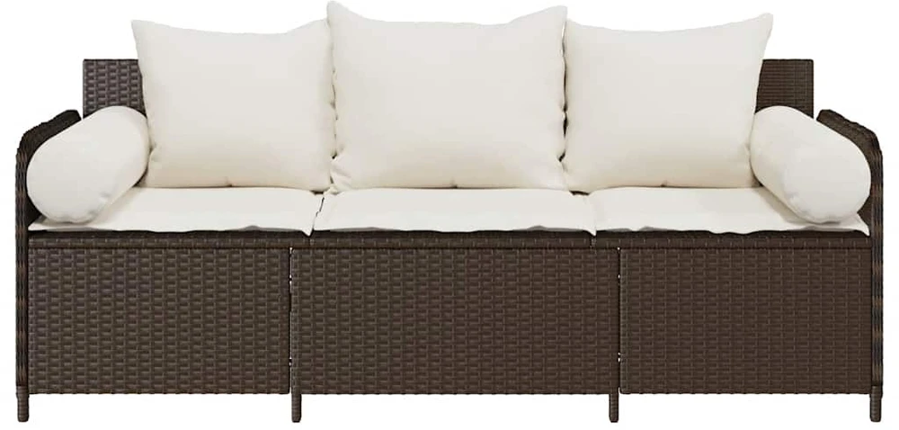 Sodo sofa su pagalvėlėmis, 3 sėdimos vietos, ruda, poliratanas