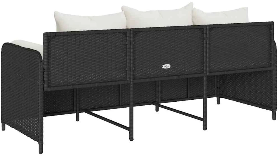 Sodo sofa su pagalvėlėmis, 3 sėdimos vietos, juodas, poliratanas