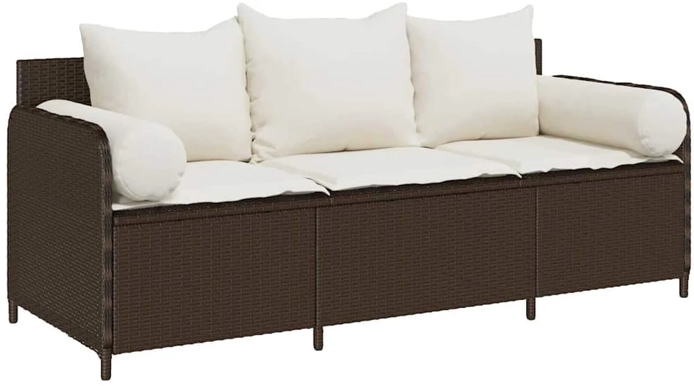 Sodo sofa su pagalvėlėmis, 3 sėdimos vietos, ruda, poliratanas