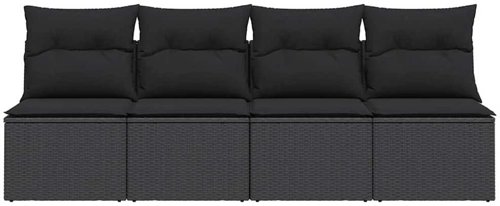 Keturvietė sodo sofa su pagalvėlėmis, juoda, poliratanas
