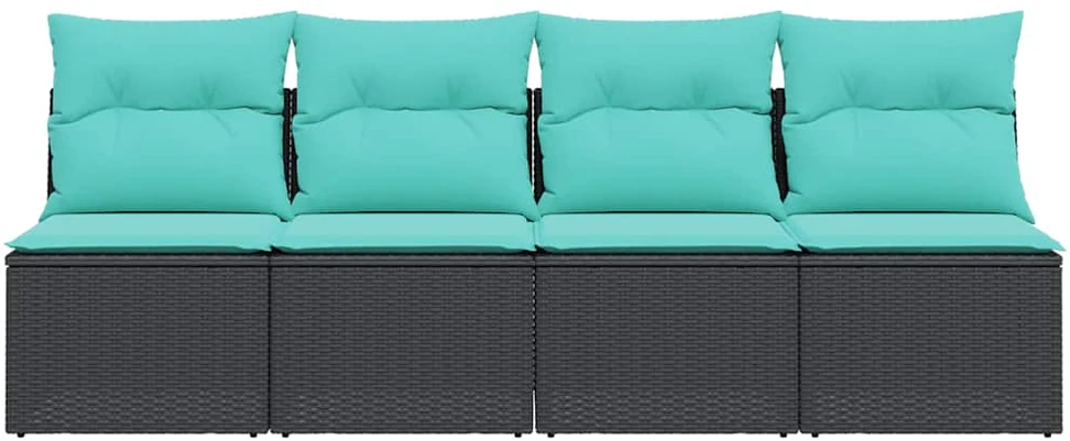 Sodo sofa su pagalvėlėmis, 4 sėdimos vietos, juodas, poliratanas