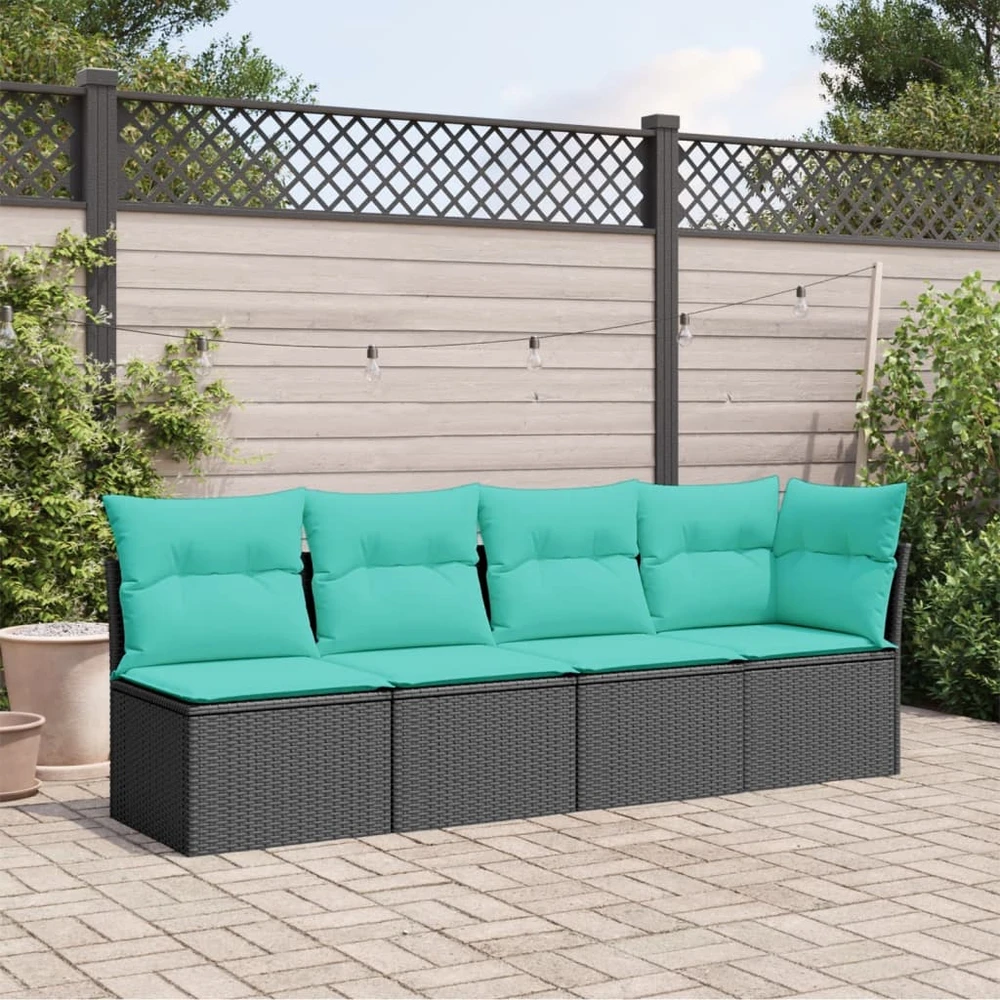 Sodo sofa su pagalvėlėmis, 4 sėdimos vietos, juodas, poliratanas