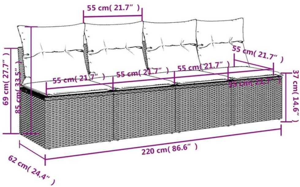 | Sodo sofa | su pagalve Ruda 220 x 62 x 69 cm poliratanas