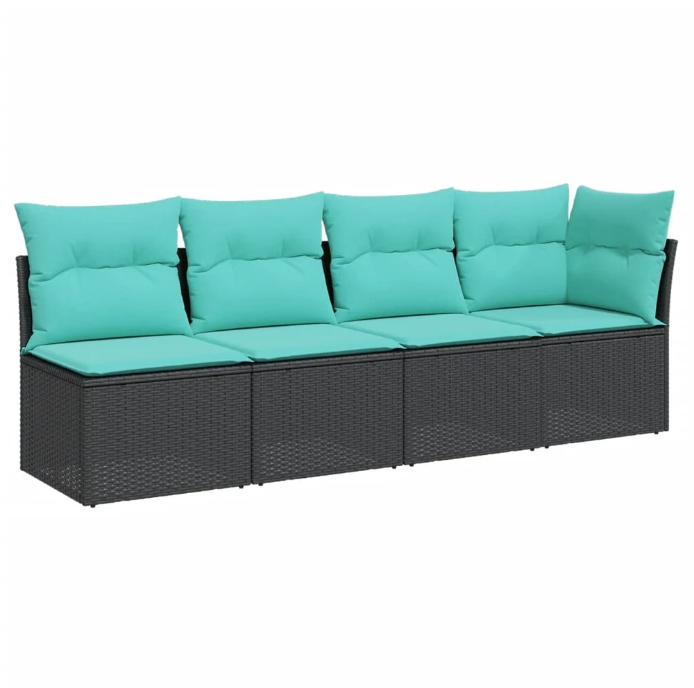 Sodo sofa su pagalvėlėmis, 4 sėdimos vietos, juodas, poliratanas