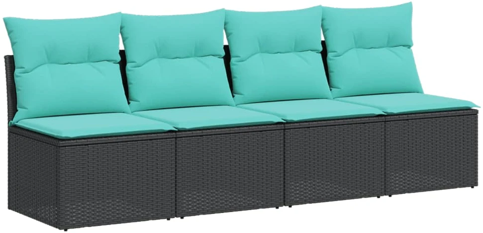 Sodo sofa su pagalvėlėmis, 4 sėdimos vietos, juodas, poliratanas