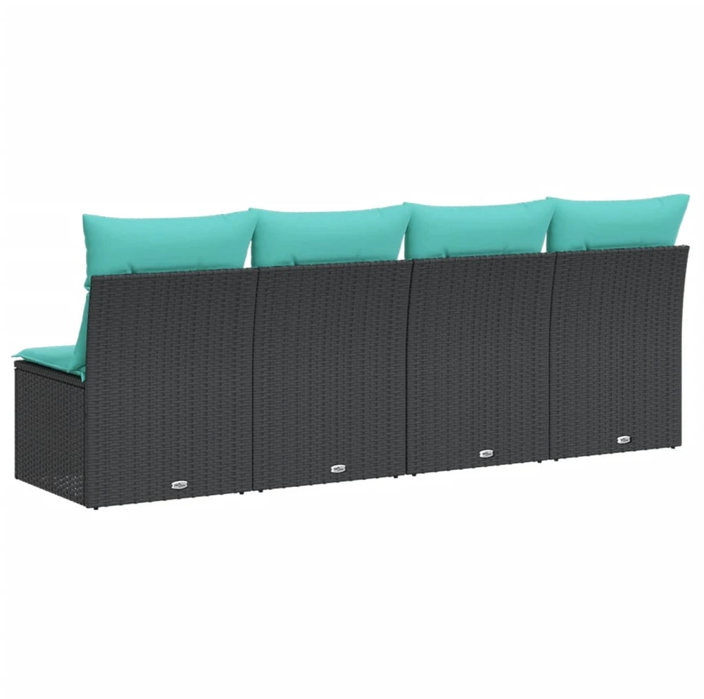 Sodo sofa su pagalvėlėmis, 4 sėdimos vietos, juodas, poliratanas