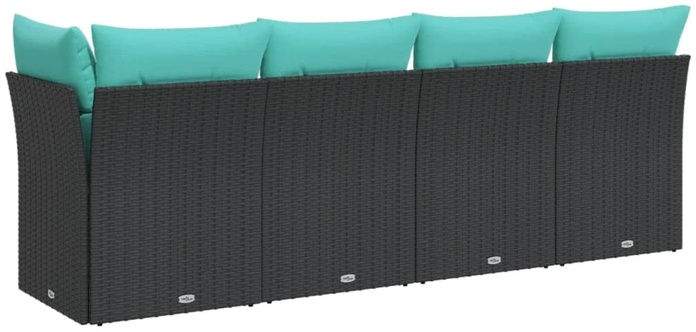 Sodo sofa su pagalvėlėmis, 4 sėdimos vietos, juodas, poliratanas