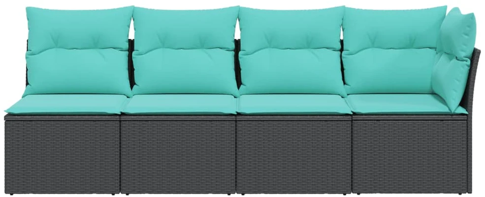 Sodo sofa su pagalvėlėmis, 4 sėdimos vietos, juodas, poliratanas
