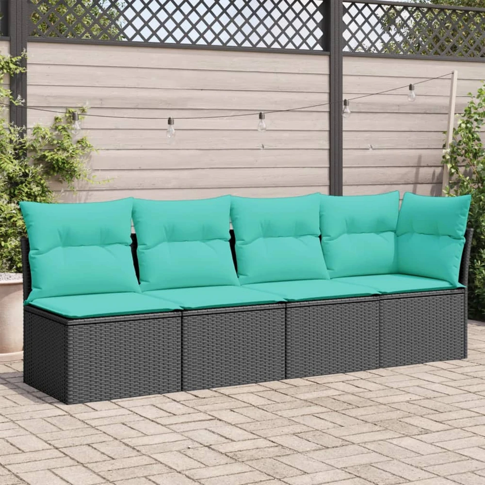 Sodo sofa su pagalvėlėmis, 4 sėdimos vietos, juodas, poliratanas