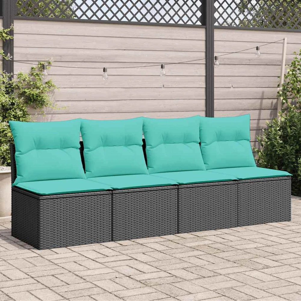 Sodo sofa su pagalvėlėmis, 4 sėdimos vietos, juodas, poliratanas