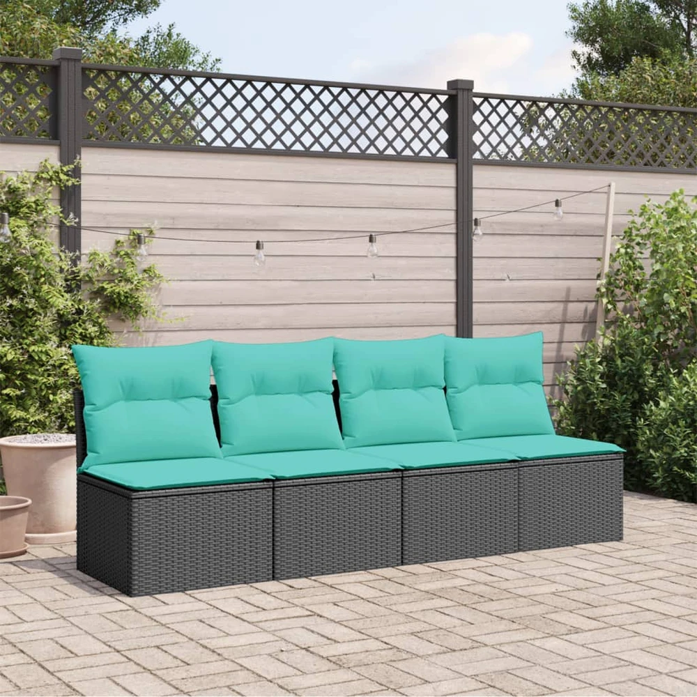 Sodo sofa su pagalvėlėmis, 4 sėdimos vietos, juodas, poliratanas
