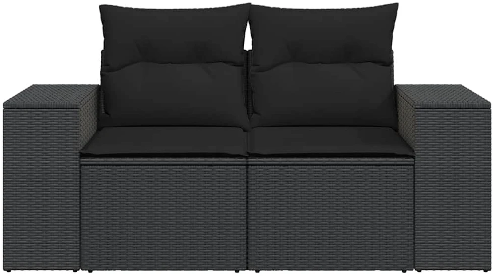 Dvivietė sodo sofa su pagalvėlėmis, juodos spalvos, poliratanas