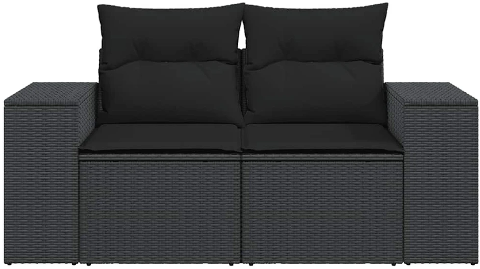 Dvivietė sodo sofa su pagalvėlėmis, juodos spalvos, poliratanas