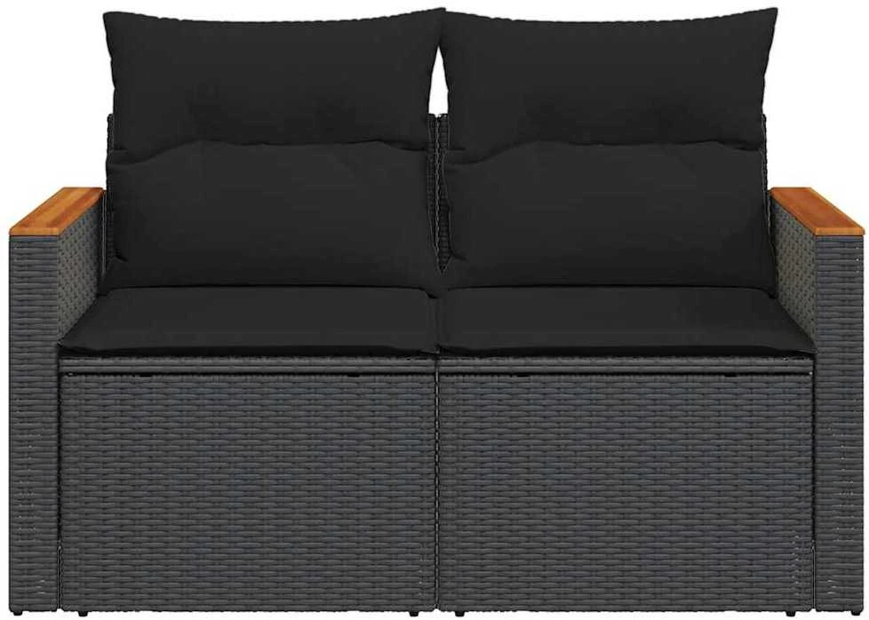 Dvivietė sodo sofa su pagalvėlėmis, juodos spalvos, poliratanas