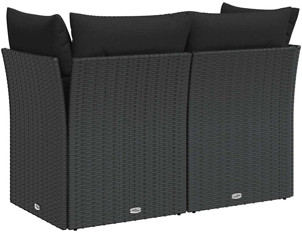 Dvivietė sodo sofa su pagalvėlėmis, juodos spalvos, poliratanas