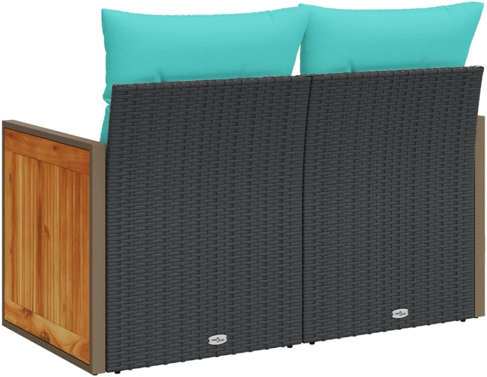 Sodo sofa su pagalvėlėmis, dvivietė, juoda, polirotangas