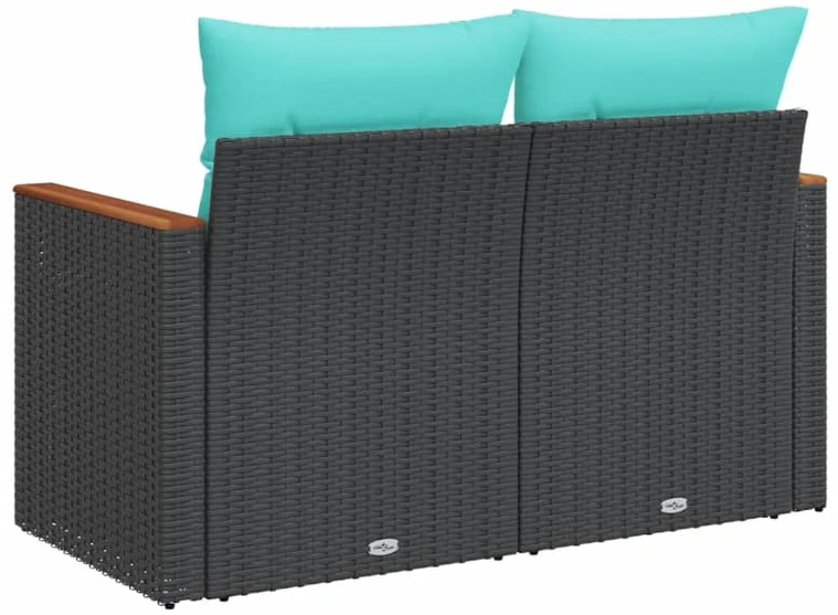 Sodo sofa su pagalvėlėmis, dvivietė, juoda, polirotangas