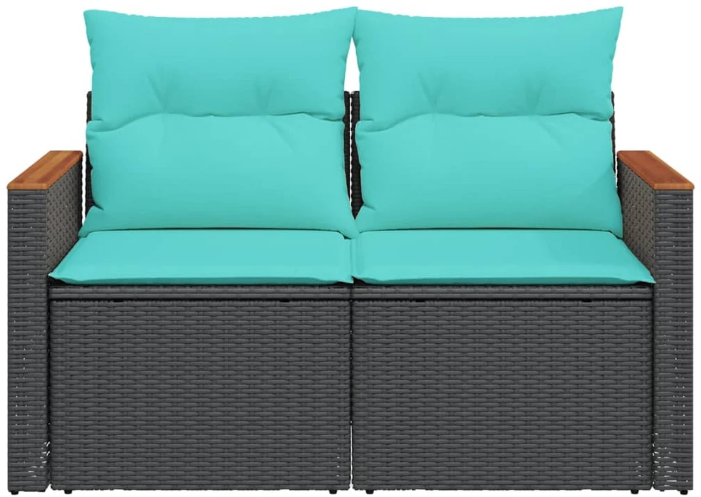 Sodo sofa su pagalvėlėmis, dvivietė, juoda, polirotangas