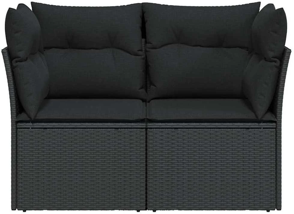 Dvivietė sodo sofa su pagalvėlėmis, juodos spalvos, poliratanas