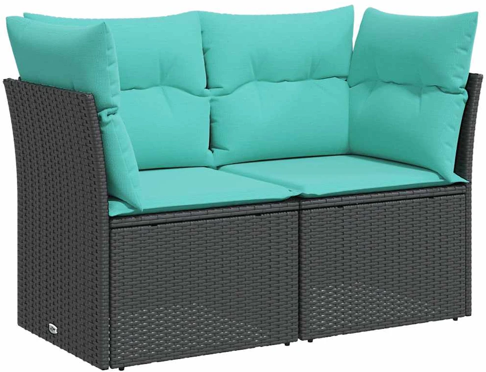 Sodo sofa su pagalvėlėmis, dvivietė, juoda, poliratanas
