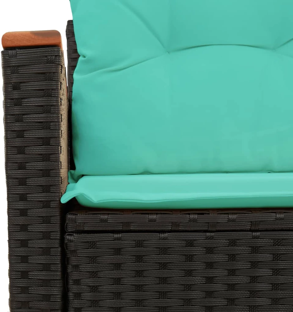 Sodo sofa su pagalvėlėmis, dvivietė, juoda, polirotangas