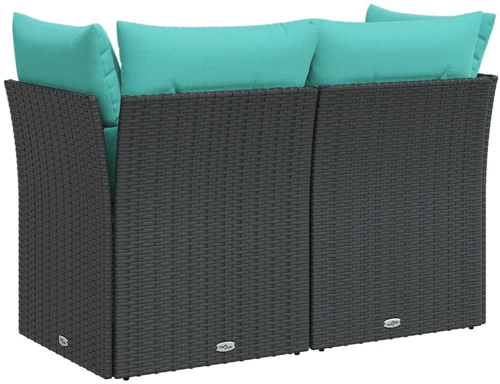 Sodo sofa su pagalvėlėmis, dvivietė, juoda, poliratanas