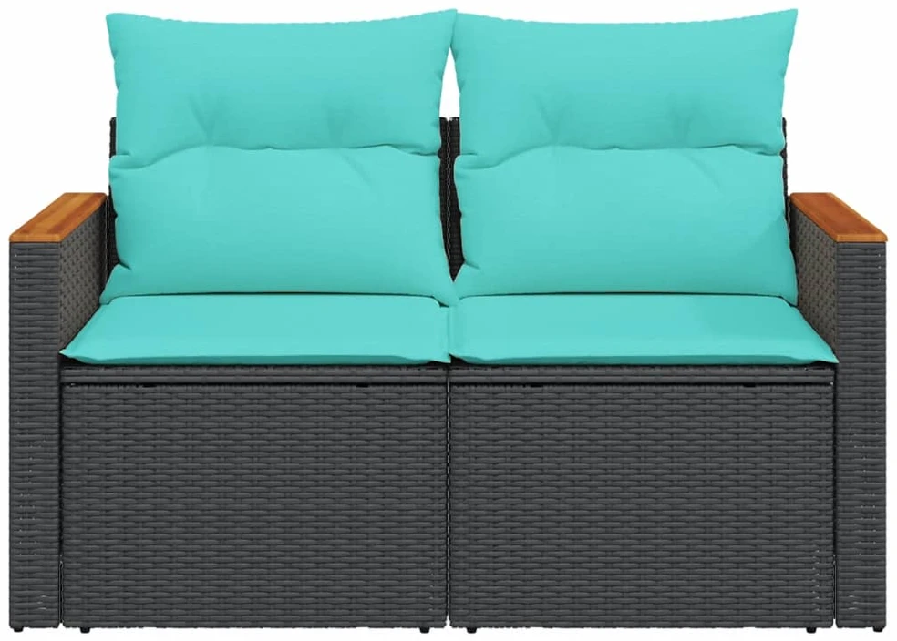 Sodo sofa su pagalvėlėmis, dvivietė, juoda, polirotangas