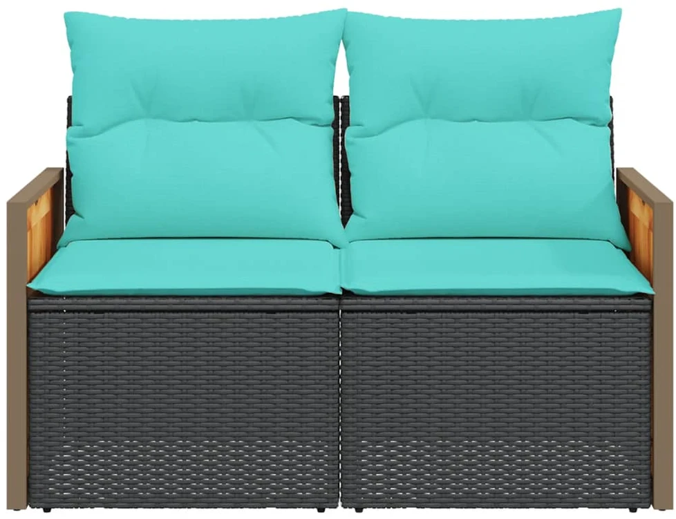 Sodo sofa su pagalvėlėmis, dvivietė, juoda, polirotangas