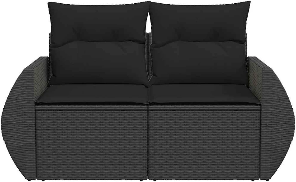Dvivietė sodo sofa su pagalvėlėmis, juodos spalvos, poliratanas