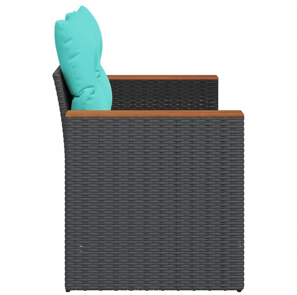 Sodo sofa su pagalvėlėmis, dvivietė, juoda, polirotangas