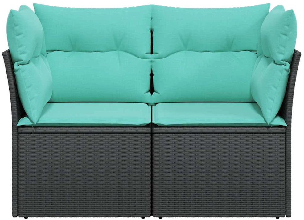 Sodo sofa su pagalvėlėmis, dvivietė, juoda, poliratanas
