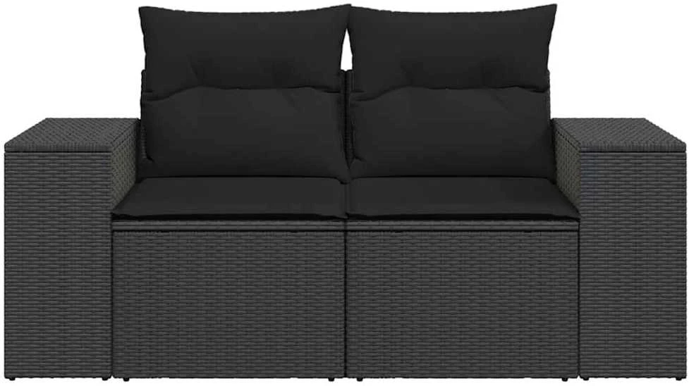 Dvivietė sodo sofa su pagalvėlėmis, juodos spalvos, poliratanas