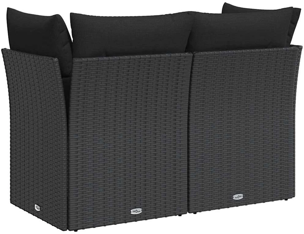 Dvivietė sodo sofa su pagalvėlėmis, juodos spalvos, poliratanas