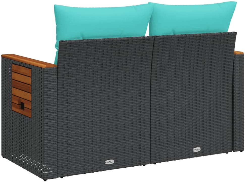 Sodo sofa su pagalvėlėmis, dvivietė, juoda, polirotangas