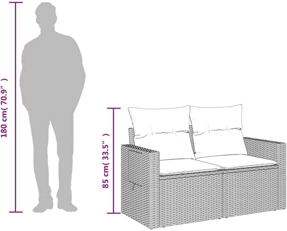 Sodo sofa su pagalvėlėmis, dvivietė, ruda, polirotangas