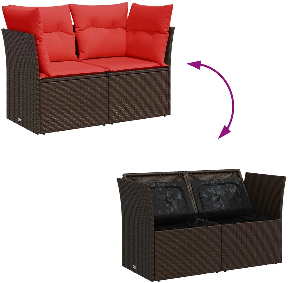 Sodo sofa su pagalvėlėmis, dvivietė, ruda, polirotangas
