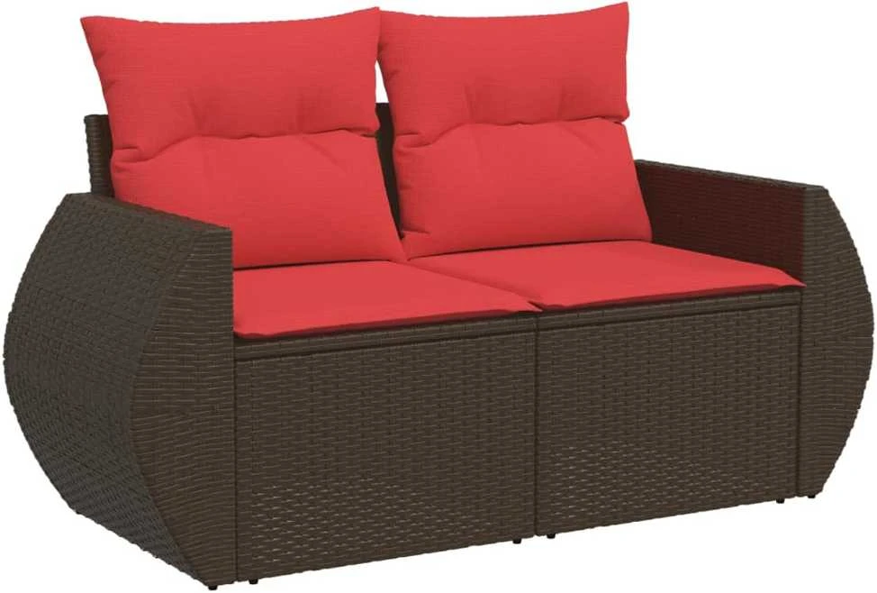 Sodo sofa su pagalvėlėmis, dvivietė, ruda, polirotangas