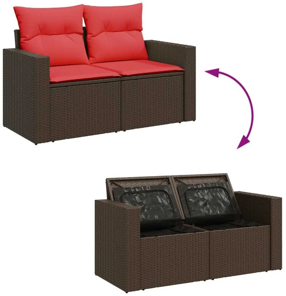 Sodo sofa su pagalvėlėmis, dvivietė, ruda, polirotangas