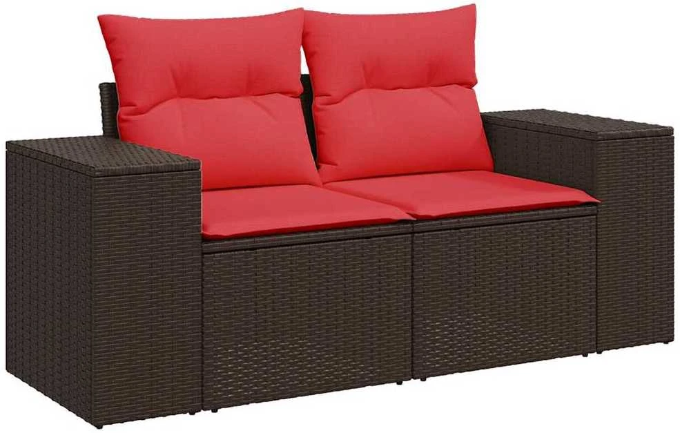 Sodo sofa su pagalvėlėmis, dvivietė, ruda, polirotangas